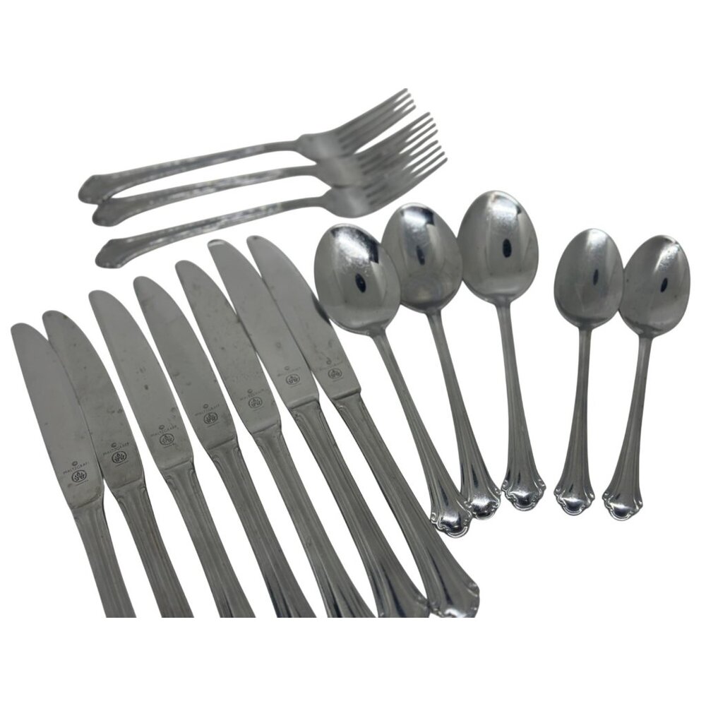 VTG Pfaltzgraff Jamestown Stainless Flatware 15Pc Knives Forks Spoons Silverware